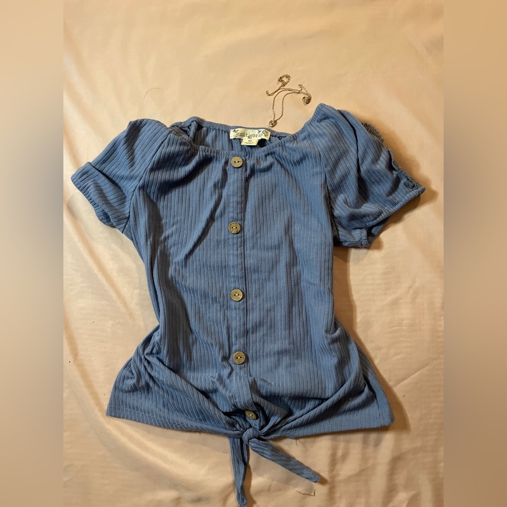 Knitworks blue embroided croptop